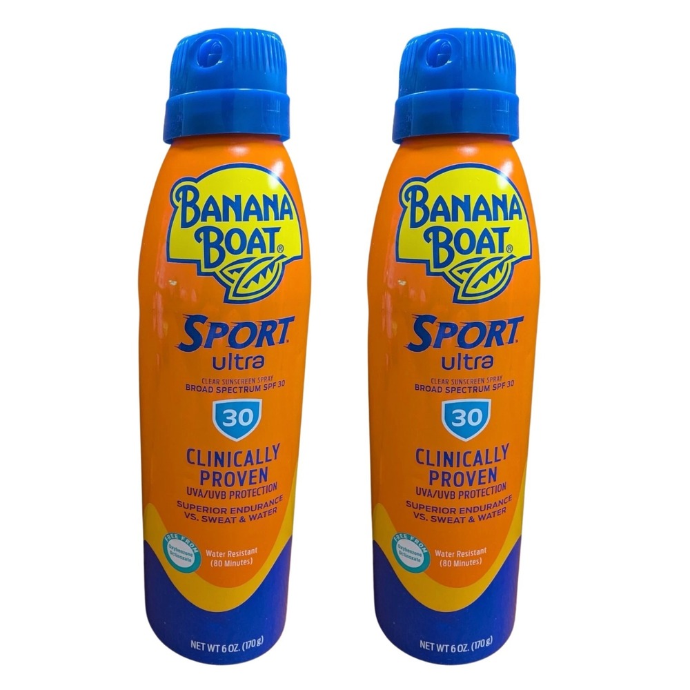 Banana Boat Sport Ultra SPF 30 Clear Sunscreen Spray 6 oz Lot‎ of 2 Exp 08/27